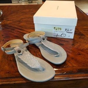 Balenciaga Blue Leather Ankle Wrap Sandals